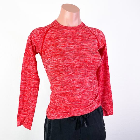 Zella Seamless Crewneck Long Sleeve T-Shirt Red Couture Melange Girls size M NWT - Picture 2 of 8
